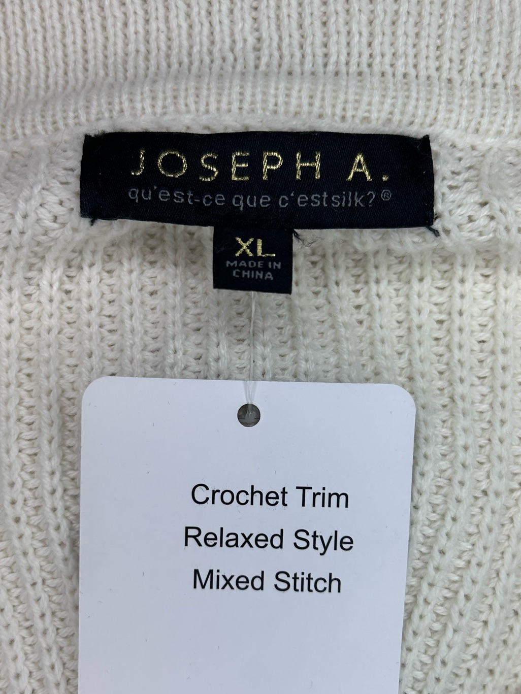 Joseph A Cream Women’s Johnny Collar V-Neck Sweater Crochet Square Cream Xl — image 7 of 8